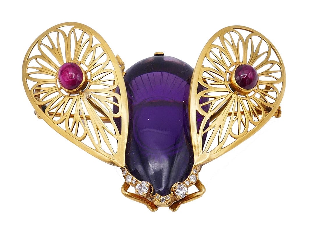 French Art Nouveau Bee PIN BROOCH Clip 18k Gold Insect Estate Jewelry - 3