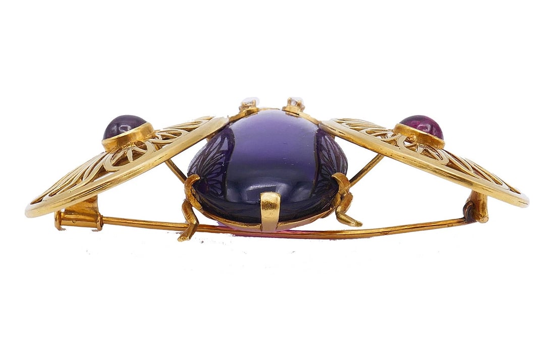 French Art Nouveau Bee PIN BROOCH Clip 18k Gold Insect Estate Jewelry - 4