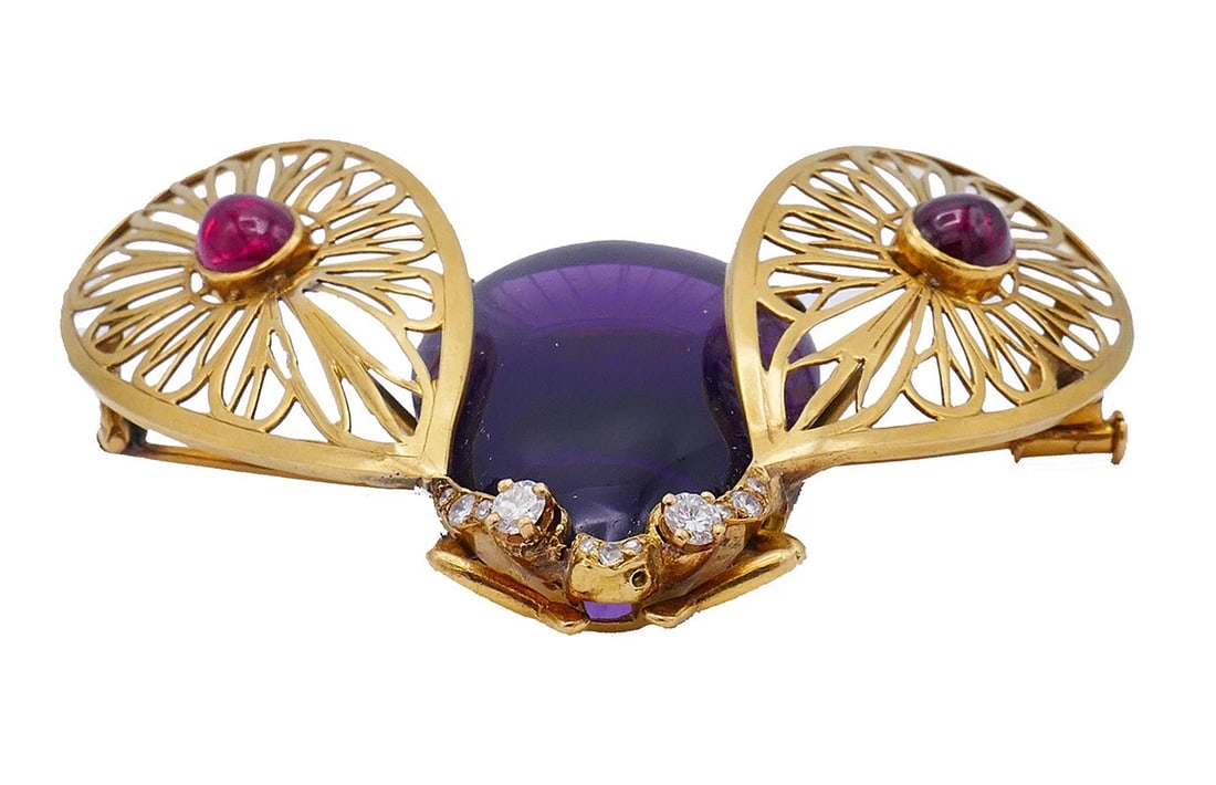 French Art Nouveau Bee PIN BROOCH Clip 18k Gold Insect Estate Jewelry - 5