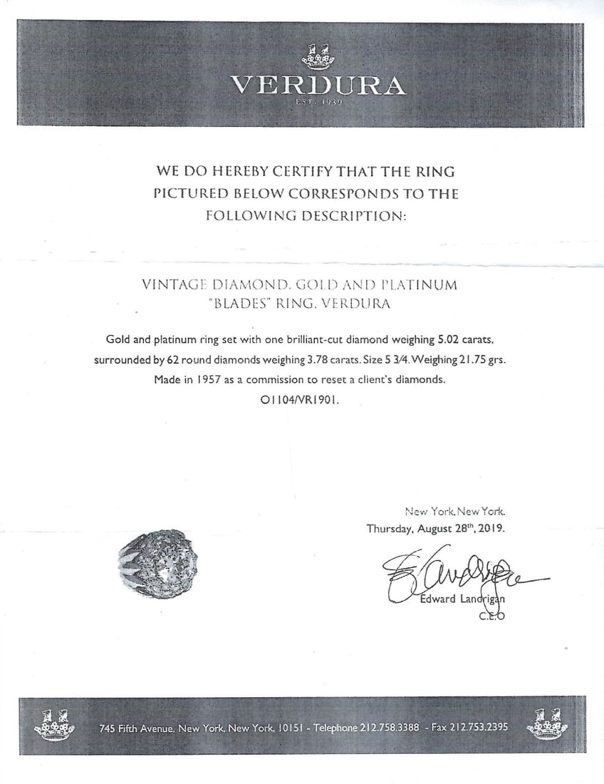 Verdura Vintage Ring 18k Gold Diamond 5.01-carat J SI2 GIA Estate Jewelry - 5