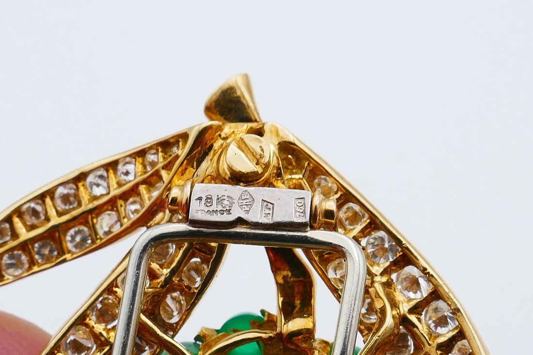 French Vintage BROOCH Clip Pin 18k Gold Emerald Estate Jewelry Signed J W - 5