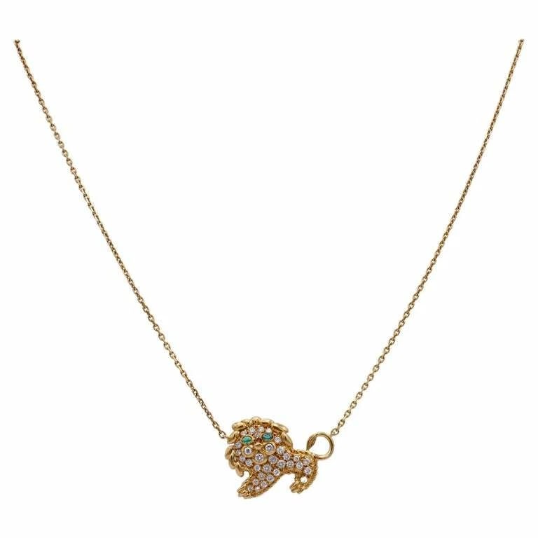 Fred Paris Necklace Leo Pendant Gold Diamond Emerald - 4