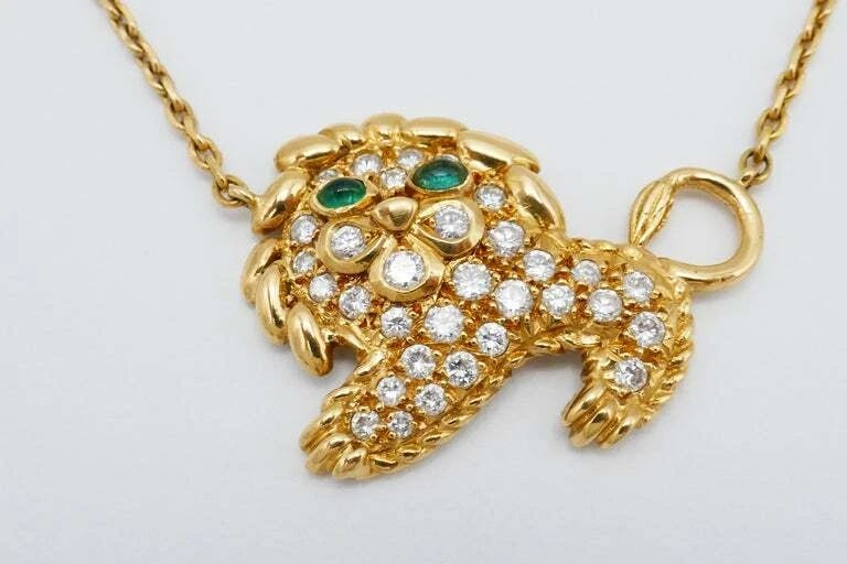 Fred Paris Necklace Leo Pendant Gold Diamond Emerald - 7