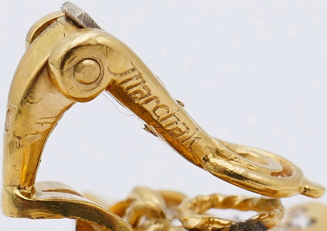 Vintage Marchak 18k Gold Diamond EARRINGS French Clip-on - 4