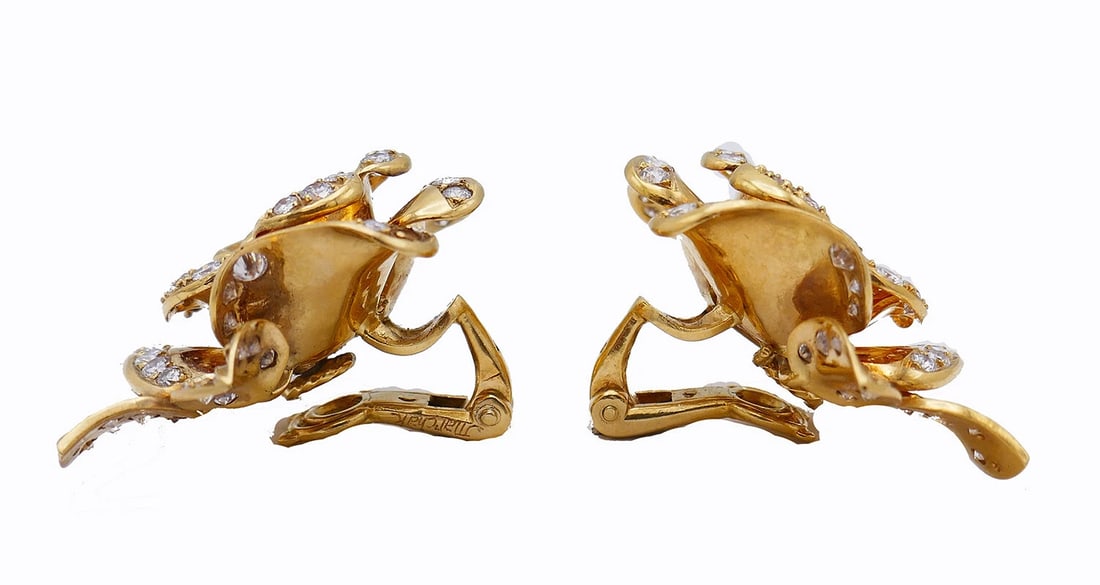 Vintage Marchak 18k Gold Diamond EARRINGS French Clip-on - 5