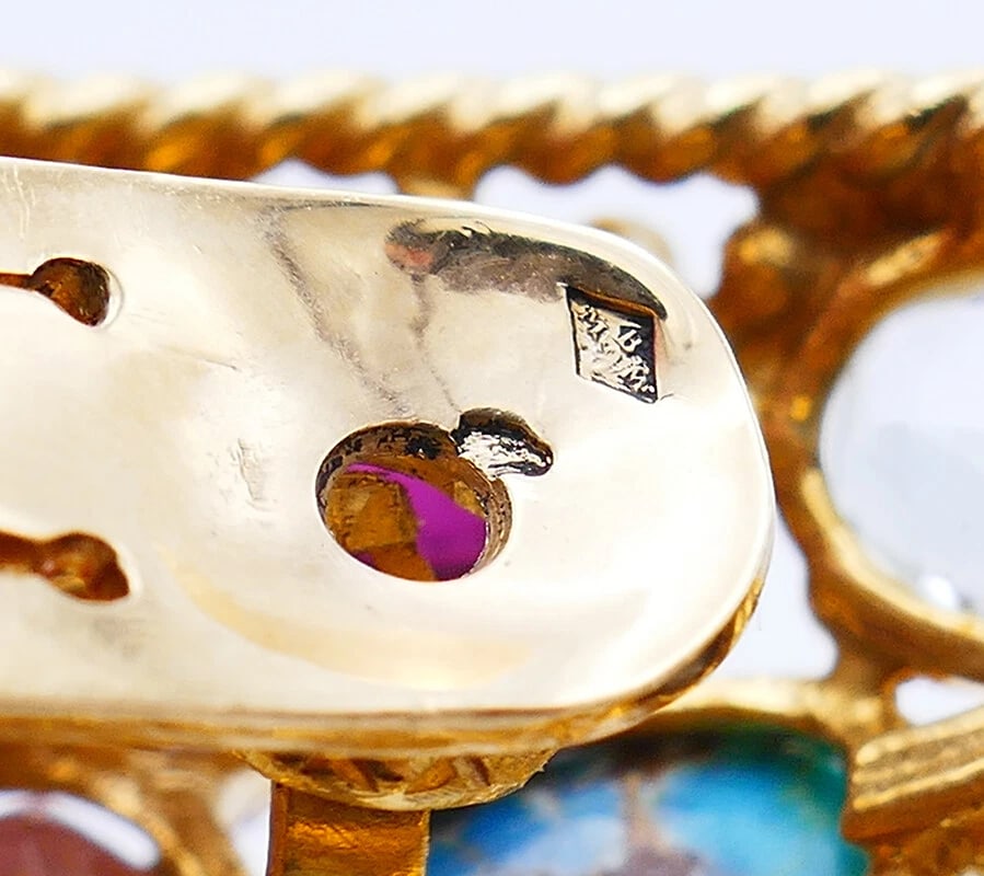 Vintage French 18k Gold Gemstones EARRINGS Signed MBM - 8