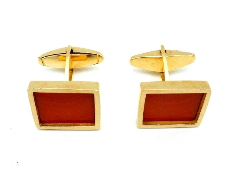 Vintage Yellow Gold Coral Rectangular Cufflinks - 3