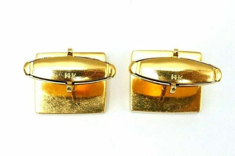 Vintage Yellow Gold Coral Rectangular Cufflinks - 5