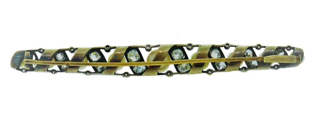 Victorian Natural Pearl Diamond TIE PIN in Silver and 14k Yellow Gold GIA Report - 4
