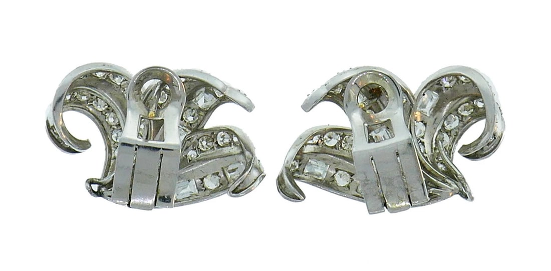 Art Deco Diamond Platinum EARRINGS Antique Estate Jewelry - 4