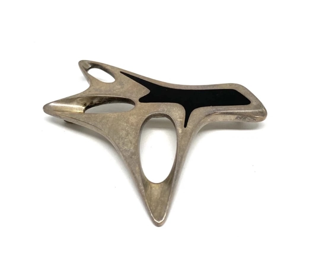 Mid- Century Modern Georg Jensen Sterling Silver & Enamel Abstract Brooch #323 - 2