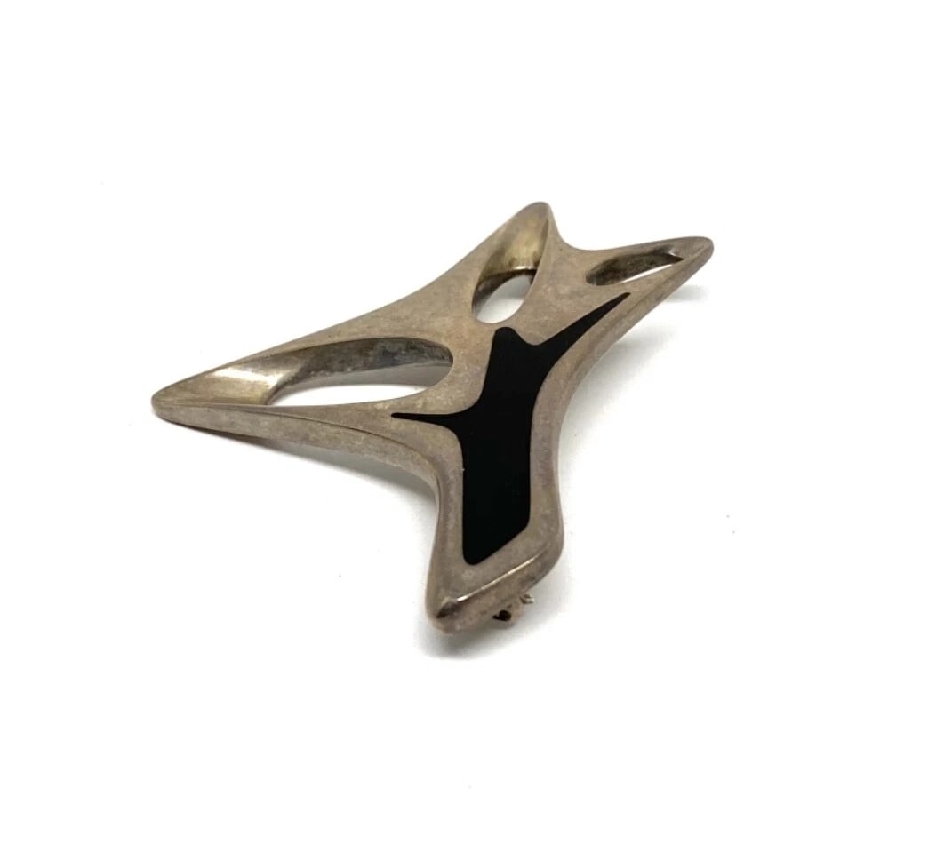 Mid- Century Modern Georg Jensen Sterling Silver & Enamel Abstract Brooch #323 - 3