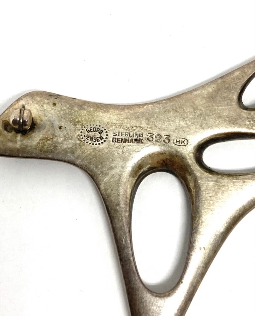 Mid- Century Modern Georg Jensen Sterling Silver & Enamel Abstract Brooch #323 - 5