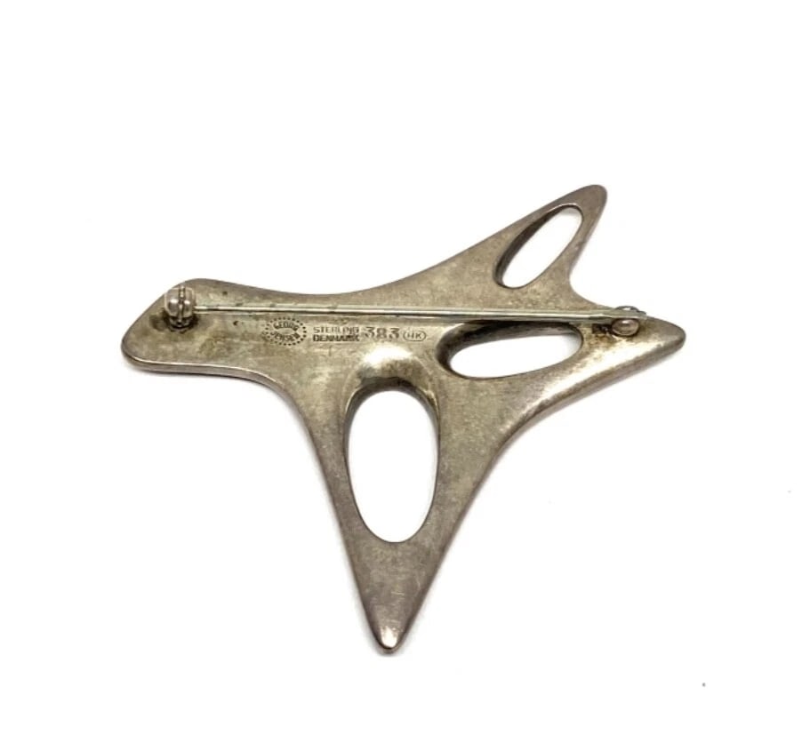 Mid- Century Modern Georg Jensen Sterling Silver & Enamel Abstract Brooch #323 - 6