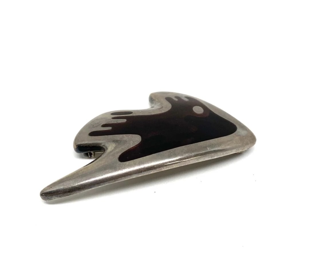 Mid- Century Modern Georg Jensen Sterling Silver & Enamel Abstract Brooch #307 - 2