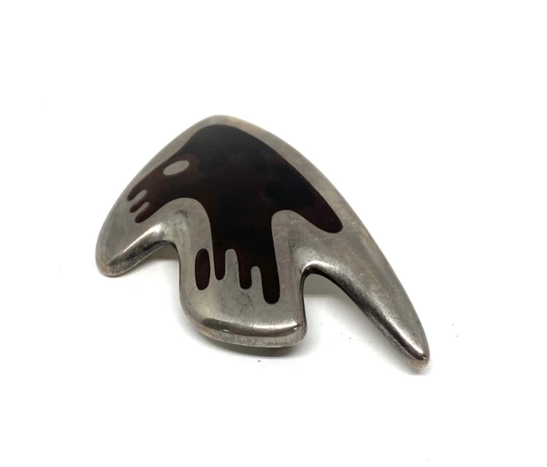 Mid- Century Modern Georg Jensen Sterling Silver & Enamel Abstract Brooch #307 - 4