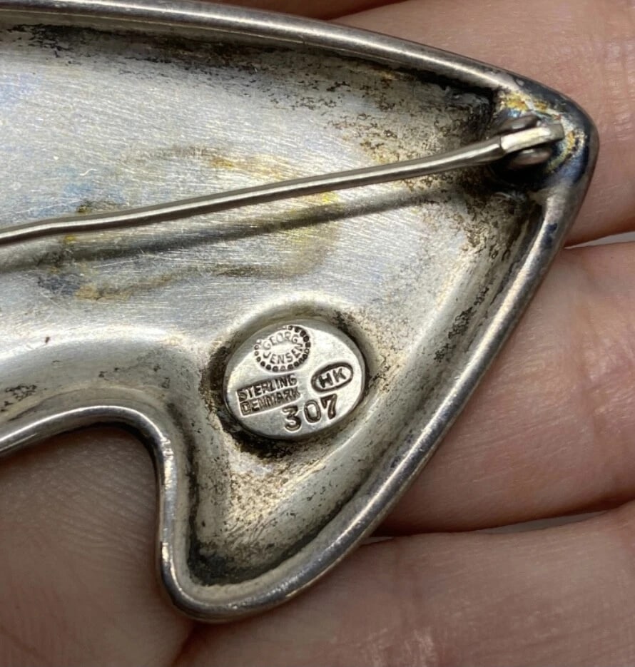 Mid- Century Modern Georg Jensen Sterling Silver & Enamel Abstract Brooch #307 - 5