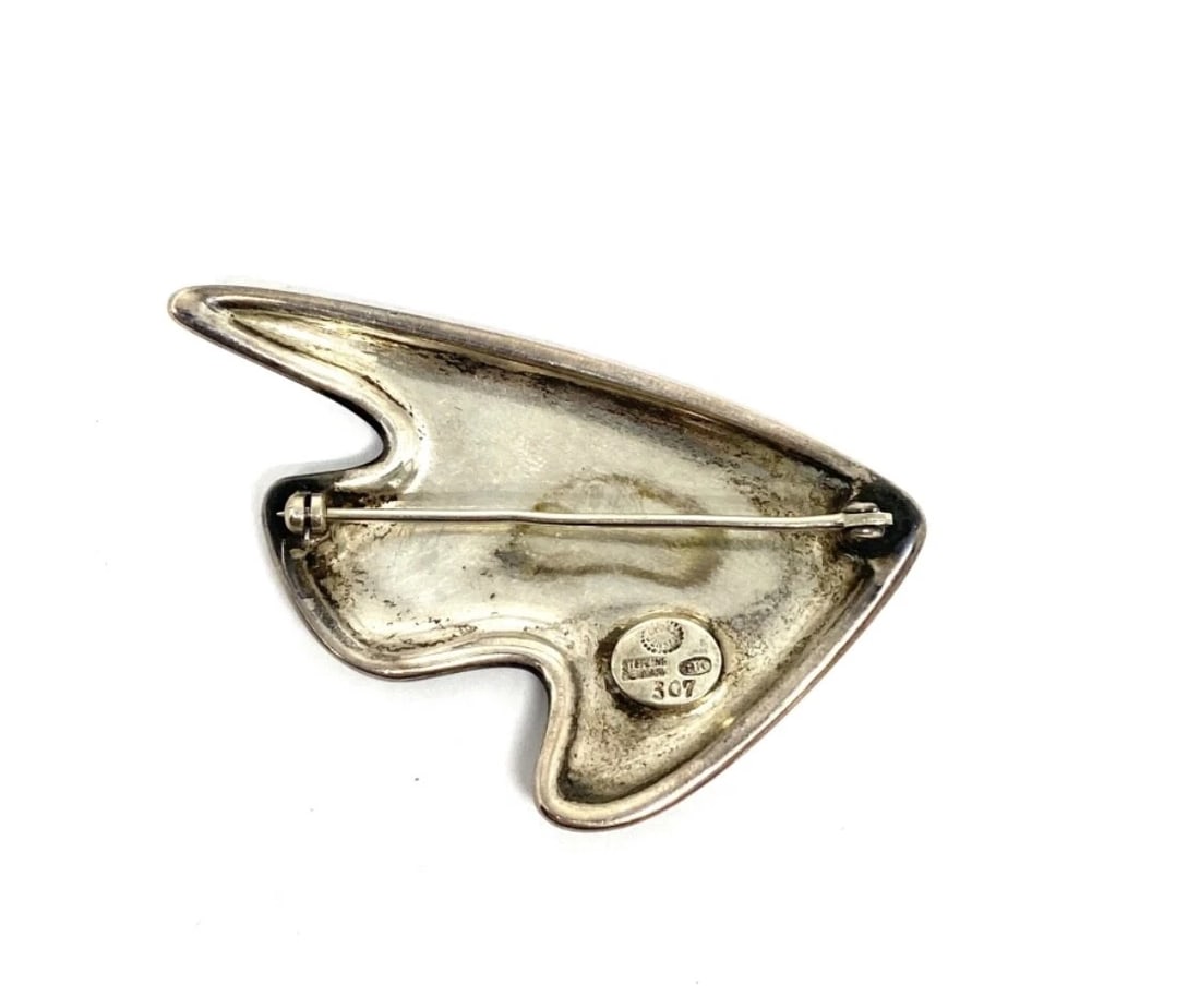 Mid- Century Modern Georg Jensen Sterling Silver & Enamel Abstract Brooch #307 - 6