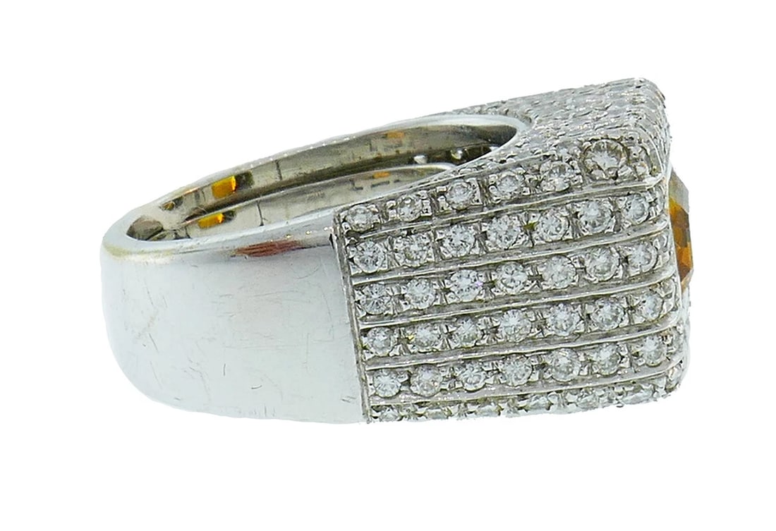 Vintage Yellow Sapphire Diamond 18k White Gold RING Italy - 5