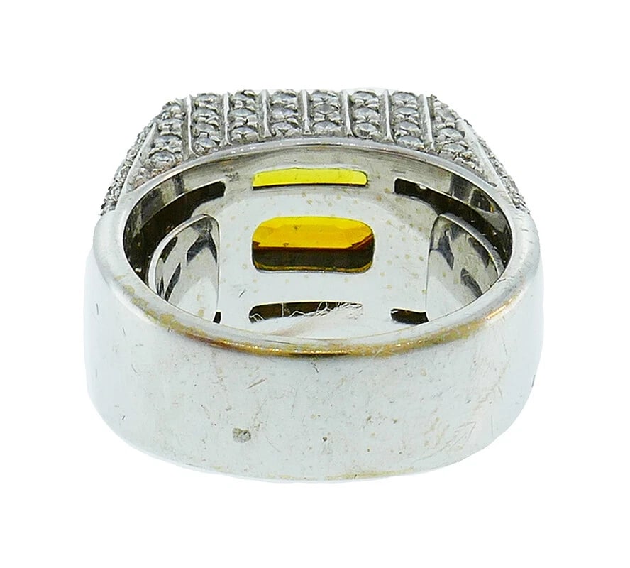 Vintage Yellow Sapphire Diamond 18k White Gold RING Italy - 6