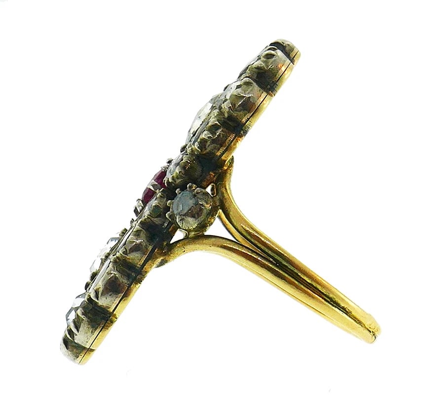 Victorian French Diamond RING 18k Gold Silver Ring Antique - 6
