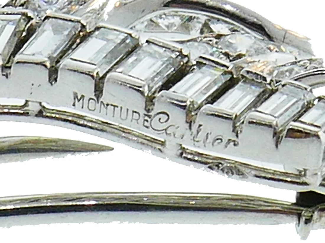 Vintage Cartier Monture Platinum Diamond BROOCH Pin Clip - 3