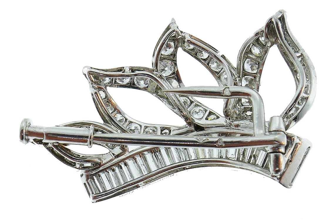 Vintage Cartier Monture Platinum Diamond BROOCH Pin Clip - 4