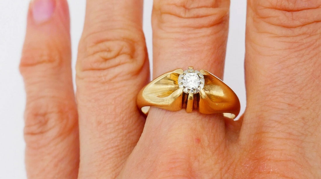 Vintage 14k Yellow Gold Diamond Men Ring - 2