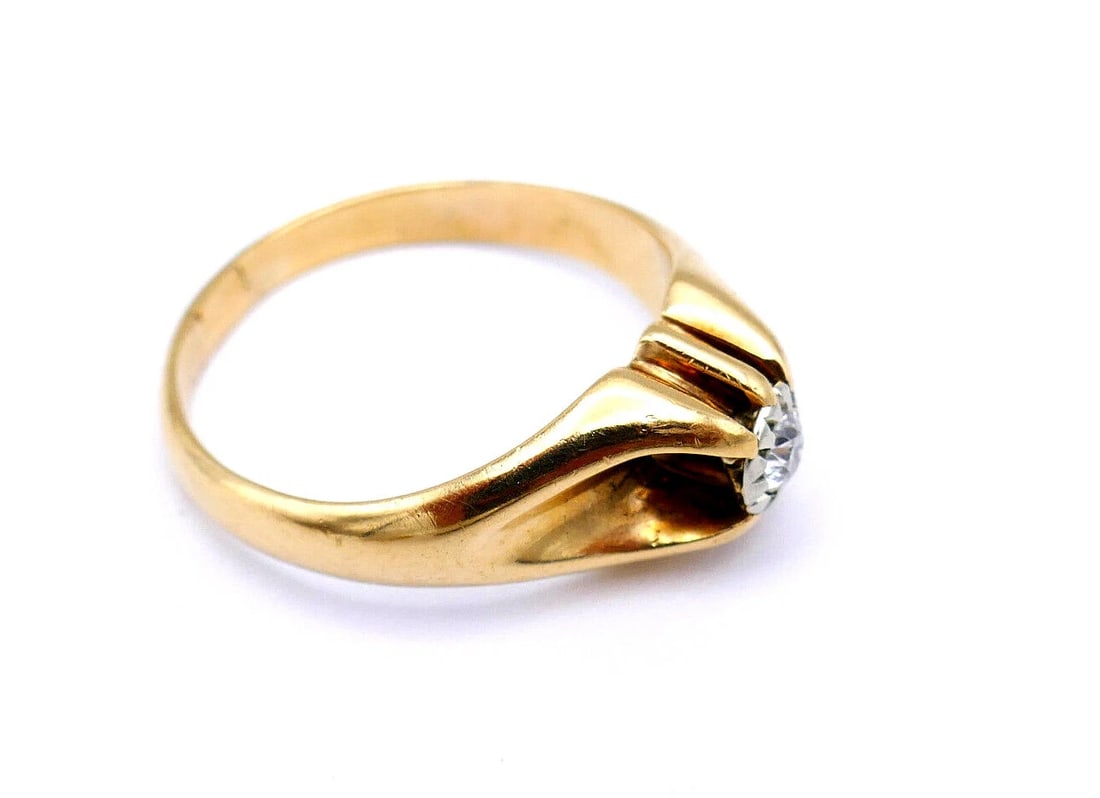 Vintage 14k Yellow Gold Diamond Men Ring - 3