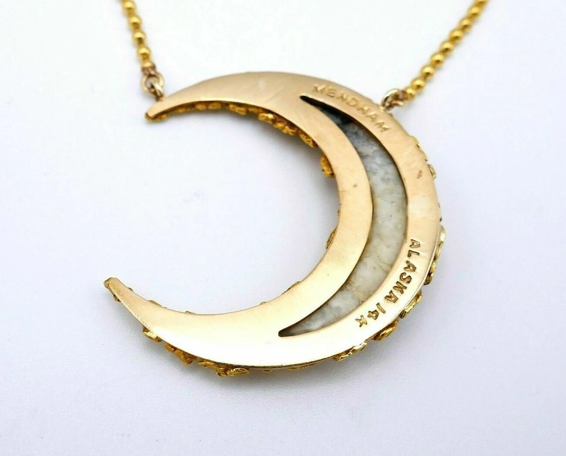 Antique Alaskan 14k Yellow Gold Horn Medham Crescent Necklace - 7