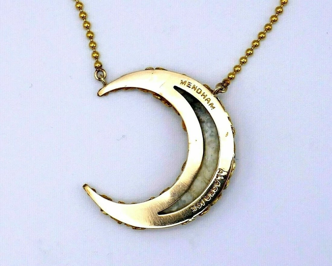 Antique Alaskan 14k Yellow Gold Horn Medham Crescent Necklace - 8