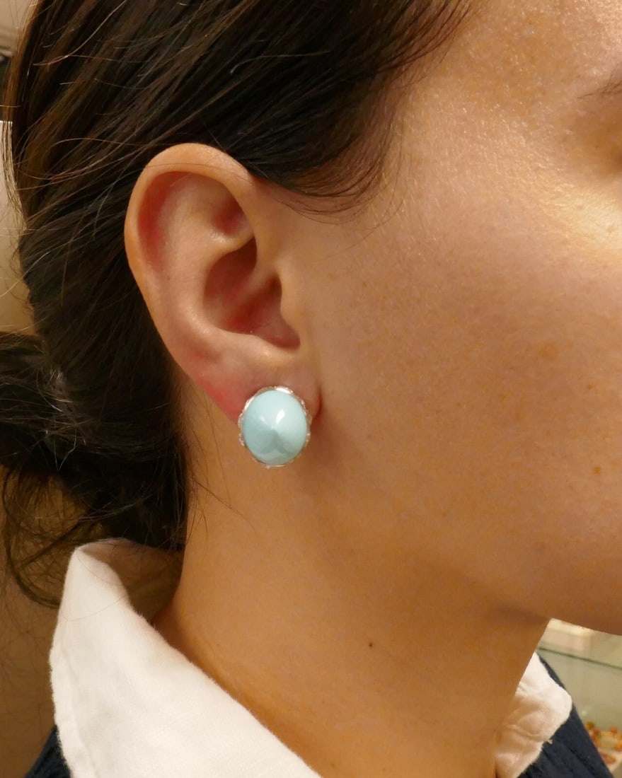 Vintage FRED LEIGHTON EARRINGS Turquoise Diamond Platinum Studs - 7