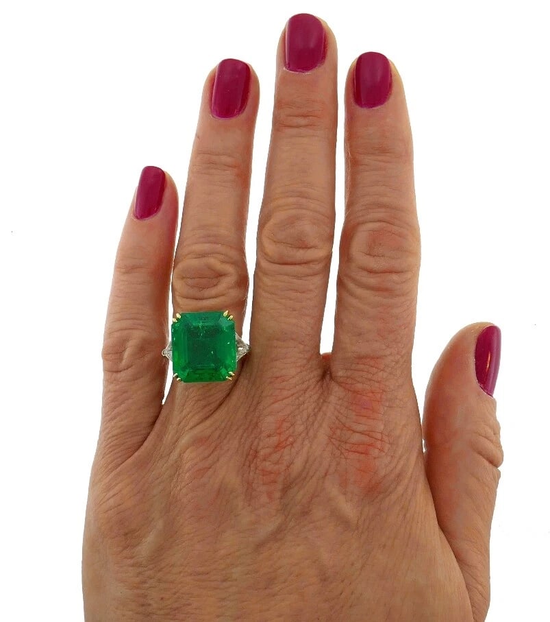 Vintage Harry Winston Emerald Diamond Platinum RING 14.04 Carat Colombian AGL - 2