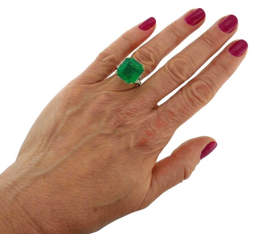 Vintage Harry Winston Emerald Diamond Platinum RING 14.04 Carat Colombian AGL - 3