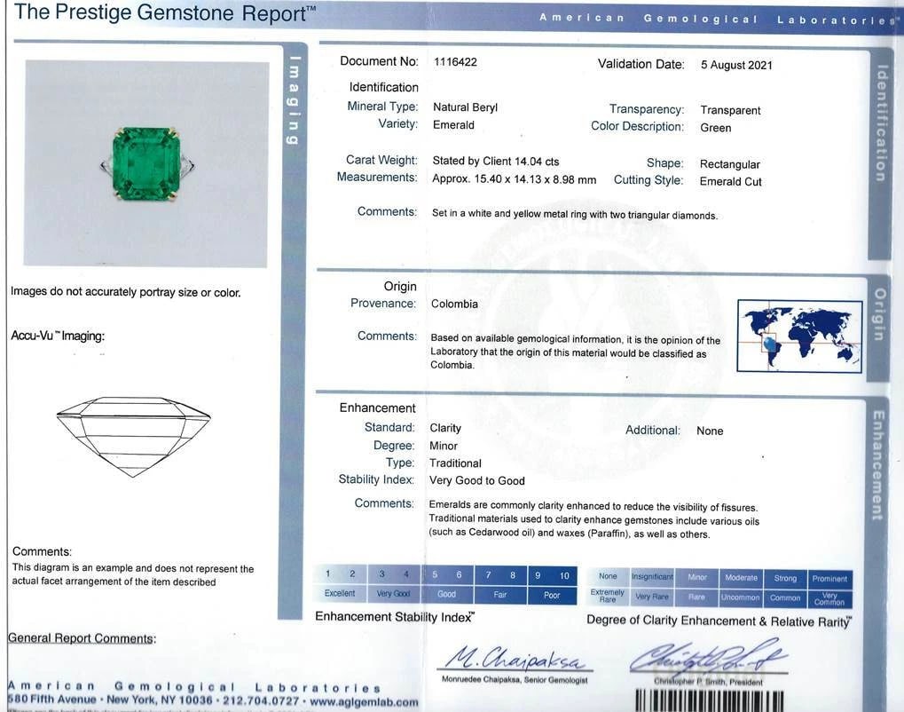 Vintage Harry Winston Emerald Diamond Platinum RING 14.04 Carat Colombian AGL - 5