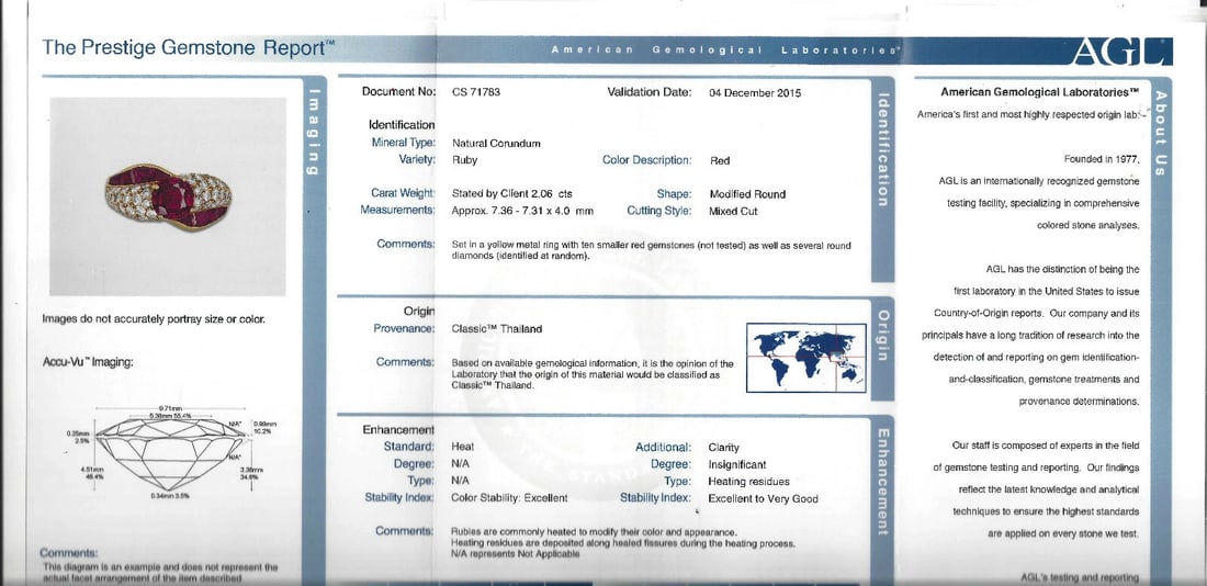 Vintage GRAFF Ruby Diamond 18k Yellow Gold RING 2.06 cts AGL Report Size 6.25 - 3