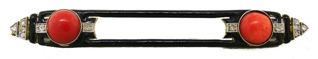 Art Deco MARCHAK Coral Platinum Gold PIN BROOCH Antique French: Title: Art Deco MARCHAK Coral Platinum Gold PIN BROOCH Antique French Description: Art Deco Coral Diamond Enamel Platinum 18k Yellow old Pin Measurements: Diameter 2-7/8 x 3/8 inches. Weight 10.4 gram