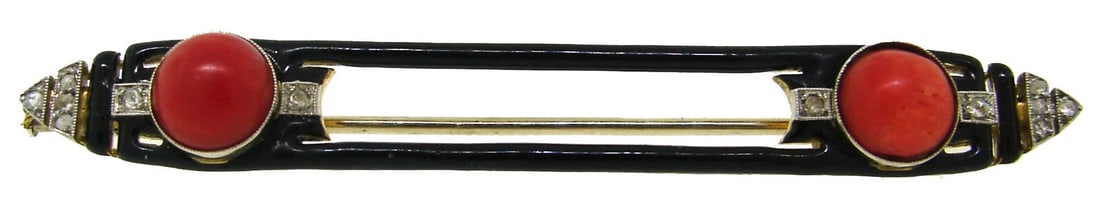 Art Deco MARCHAK Coral Platinum Gold PIN BROOCH Antique French - 2