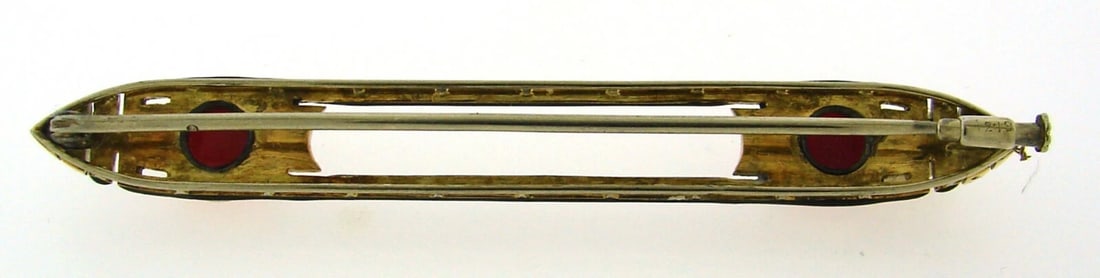 Art Deco MARCHAK Coral Platinum Gold PIN BROOCH Antique French - 3