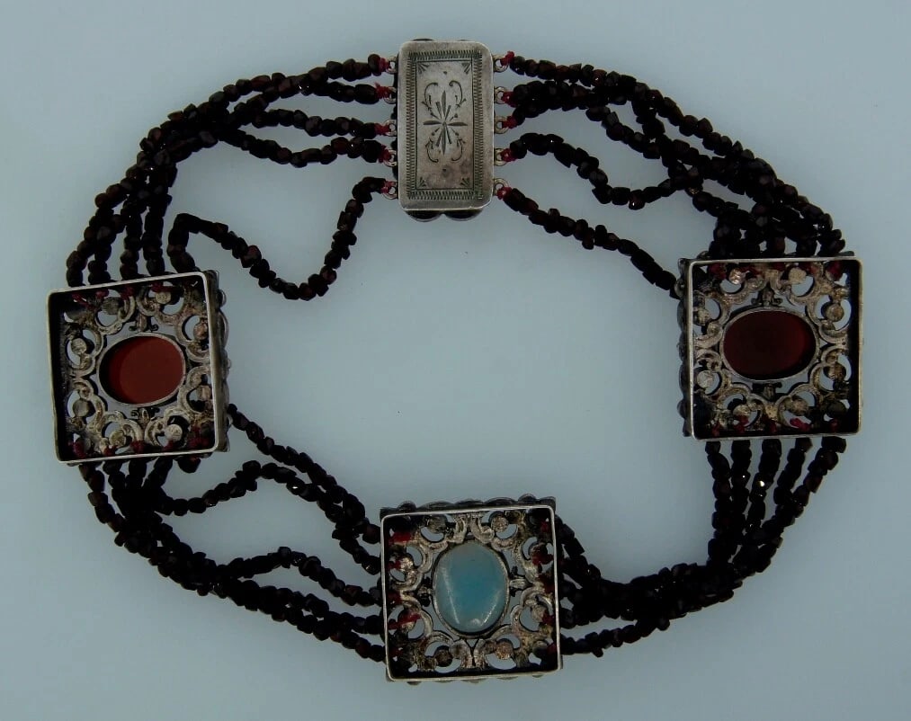 Antique Cameo Garnet Bead Silver CHOKER NECKLACE Victorian Austro-Hungarian - 9