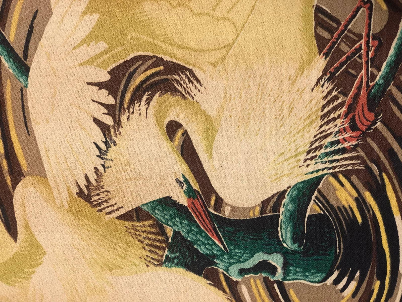 Restored 1949 Rattan Framed Square Crane Bark Cloth Fabric Sample by Spectrum - 5