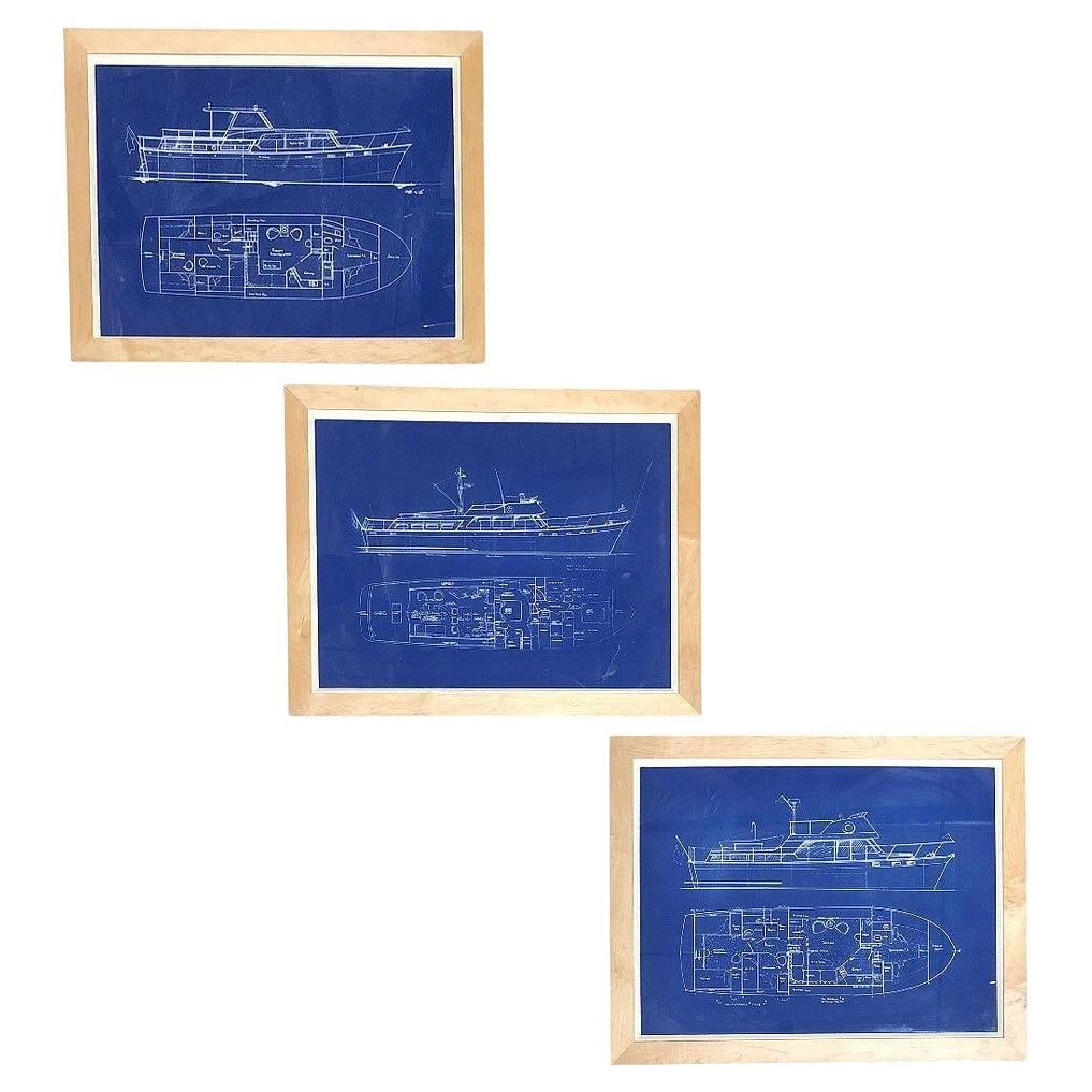 Set of 3 Frame Cruiser Yacht Boat Blueprint Art Prints (1 of 6)