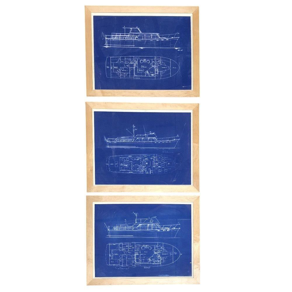 Set of 3 Frame Cruiser Yacht Boat Blueprint Art Prints - 3