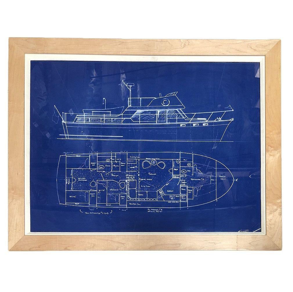 Set of 3 Frame Cruiser Yacht Boat Blueprint Art Prints - 4