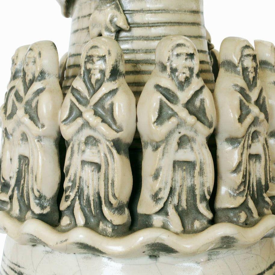 Art Pottery Ceremonial Monks with Dragon Table Lamp - 11