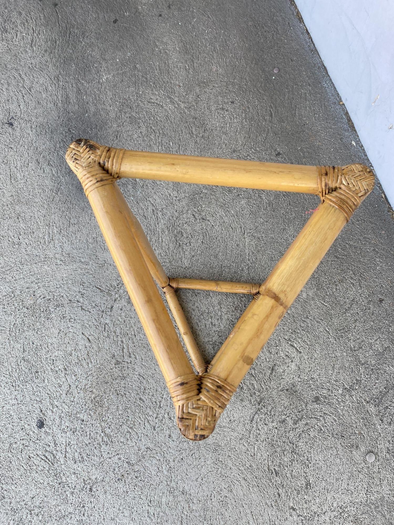 Restored 3-Point Rattan Single-Strand Plant Stand - 12