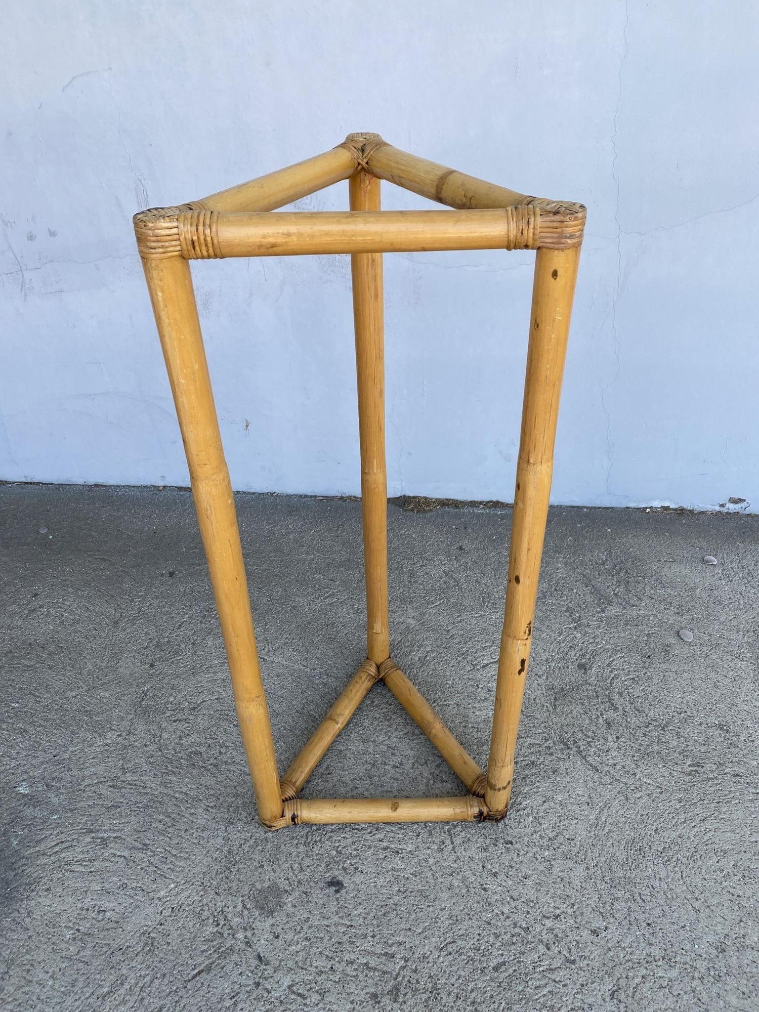 Restored 3-Point Rattan Single-Strand Plant Stand - 3