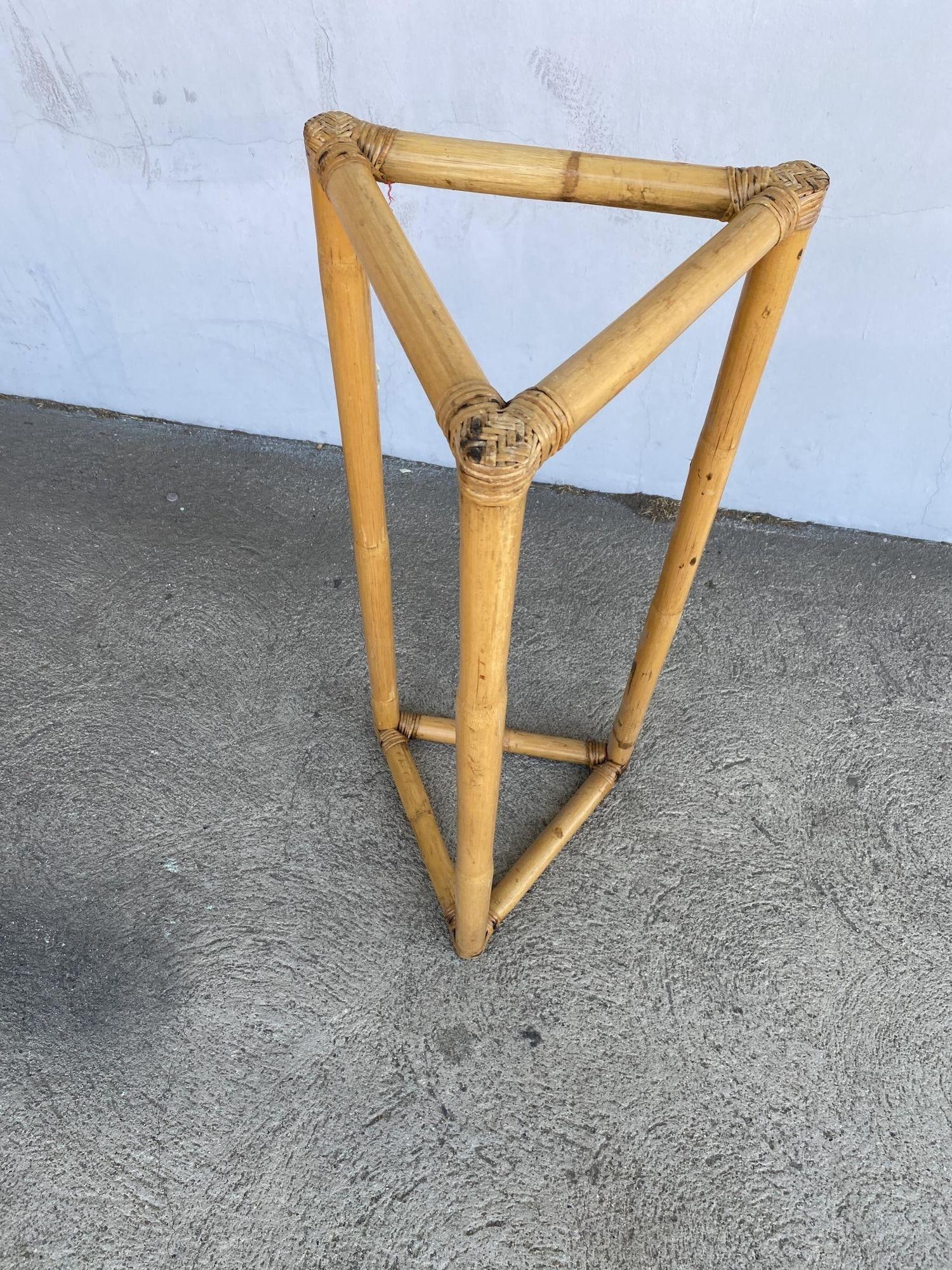 Restored 3-Point Rattan Single-Strand Plant Stand - 6