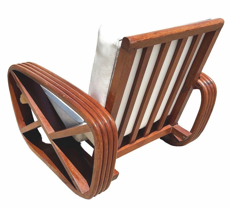 Rare 4-Strand like Carved Mahogany Square Pretzel Faux Rattan Lounge Chair, Pair - 12