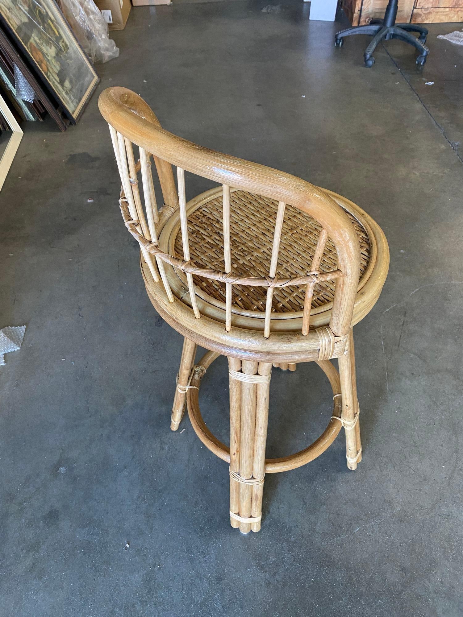 Restored 3-Strand Rattan Bar Stool w/ Stick Reed Rattan Back - 9